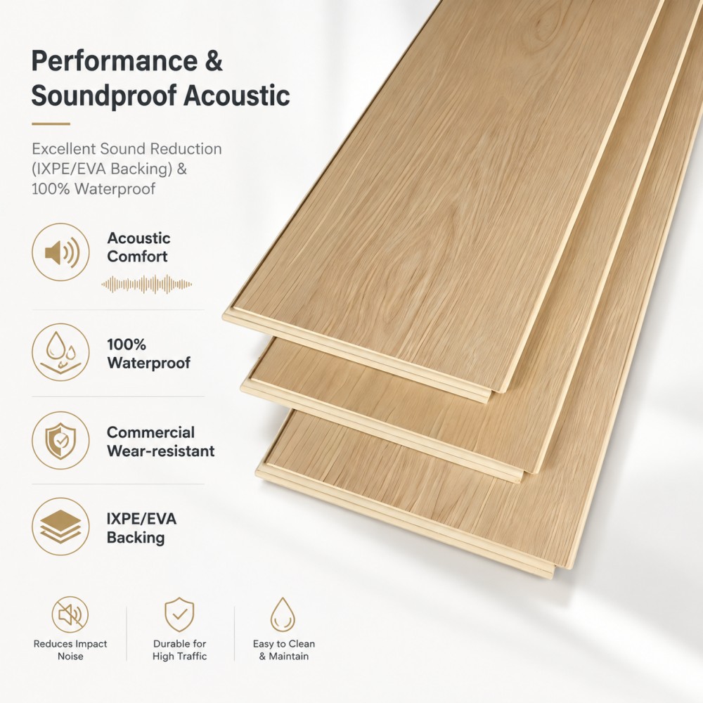 Premium WPC Flooring with Pre-Attached IXPE/EVA Underlayment