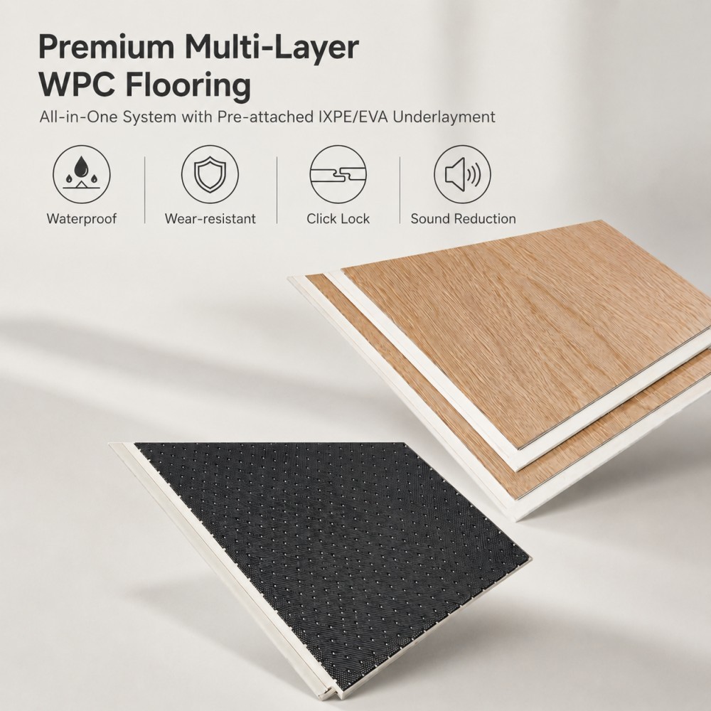 Premium WPC Flooring with Pre-Attached IXPE/EVA Underlayment