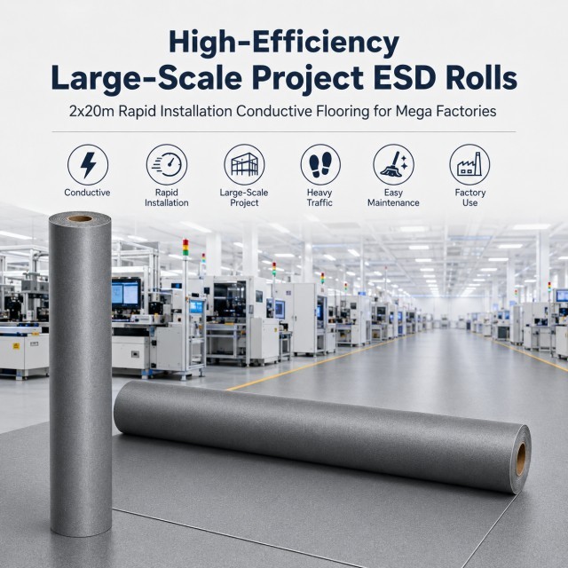High-Efficiency Large-Scale Project ESD Rolls - 2x20m Rapid Installation Conductive Flooring for Mega Factories