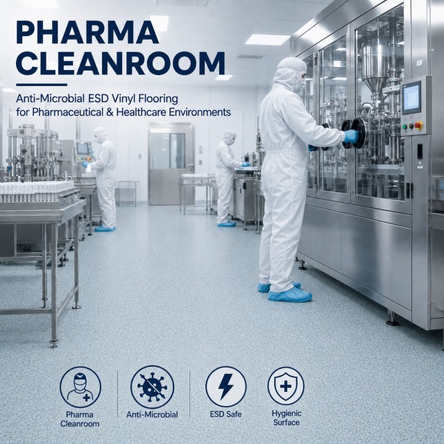 Pharma-Grade Hygienic ESD Vinyl Rolls 2.0mm - Anti-Microbial Conductive Sheet Flooring for Operating Rooms
